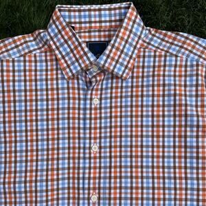David Donahue Signature Oxford Gingham Check Plaid Button Dress Shirt 16 32/33